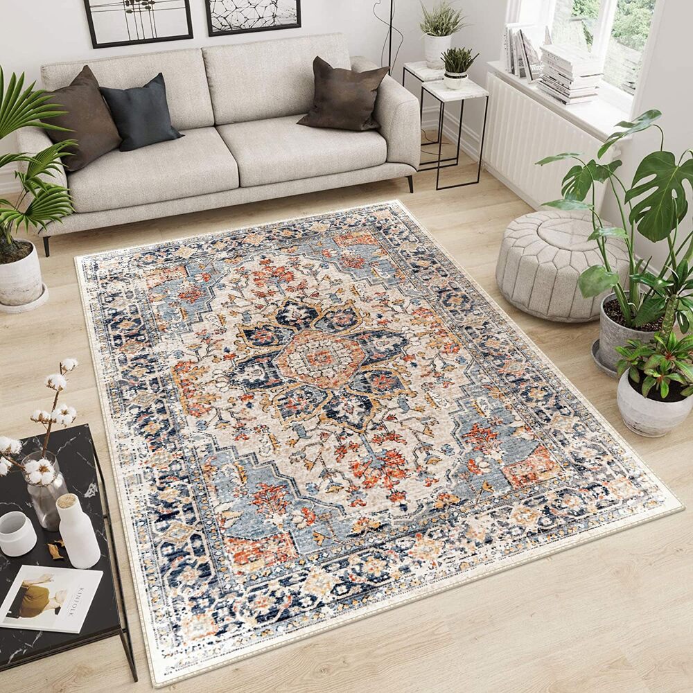Washable 3x5 Area Rug Non Slip Vintage Floral Medallion Carpet Decor - Picture 6 of 11
